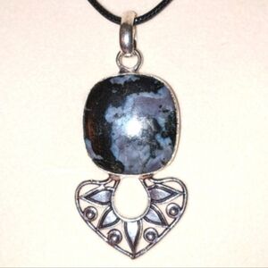 Snowflake Obsidian Gemstone 925 Silver Plated Handmade Pendant Necklace